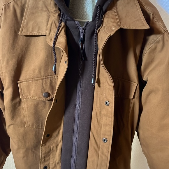 Men’s outdoor Jacket large fleece lined like new, inside pockets attached hood - Picture 6 of 11